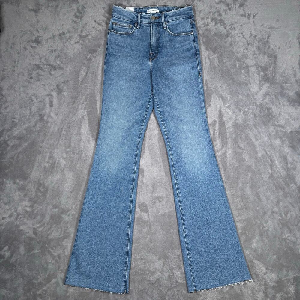 Good American Good Classic Bootcut Jeans Raw Hem Indigo Size 2/26 NWT